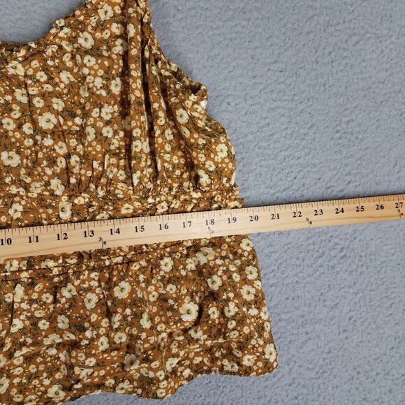 Old Navy Tank Top Women's 2X Floral Cottagecore Crop Brown Cream Summer Feminine - Picture 7 of 12